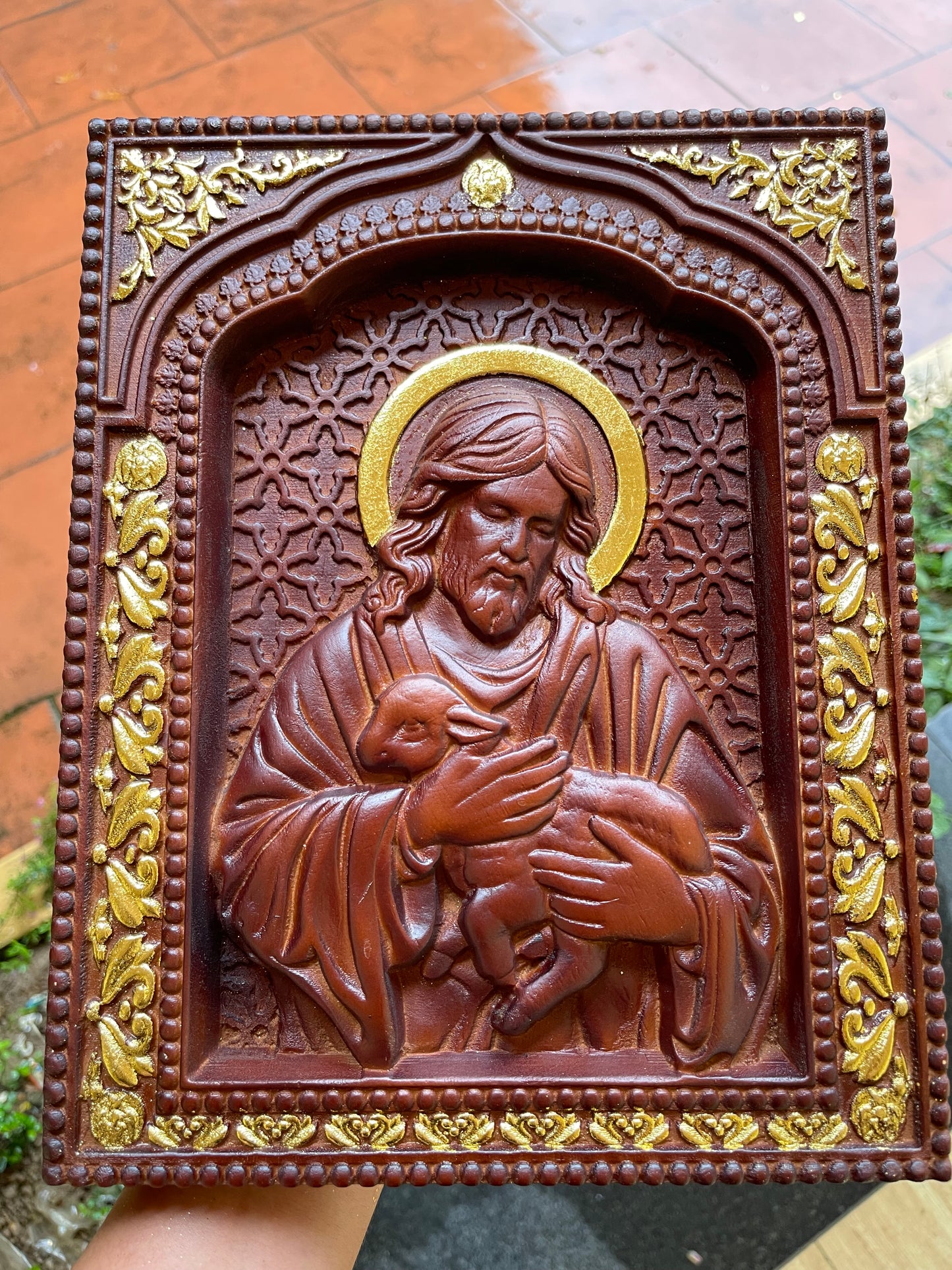 The Good Shepherd – Hand-Carved Jesus with Lamb | Christian Wall Art | Wooden Religious Icon | Catholic Gift | Faith Home Decor